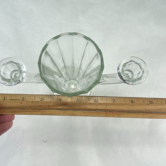 Vintage Jeannette Two Light Candle Holders Art Deco Vase Clear Glass - Picture 10 of 10
